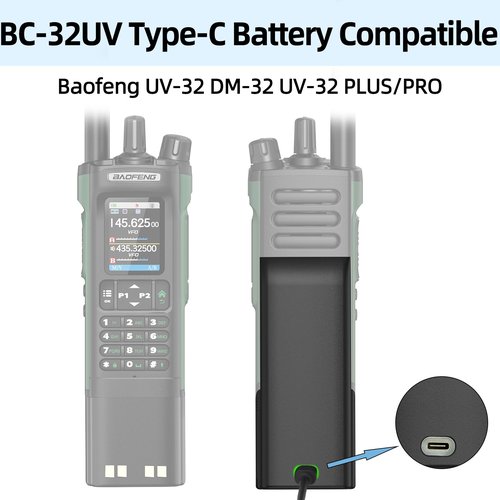 BAOFENG DM32 Radio Battery 3800mAh Battery for baofeng UV-32 DM-32 UV32 Walkie Talkies With USB-C Charger BC-32UV for Two Way Radio