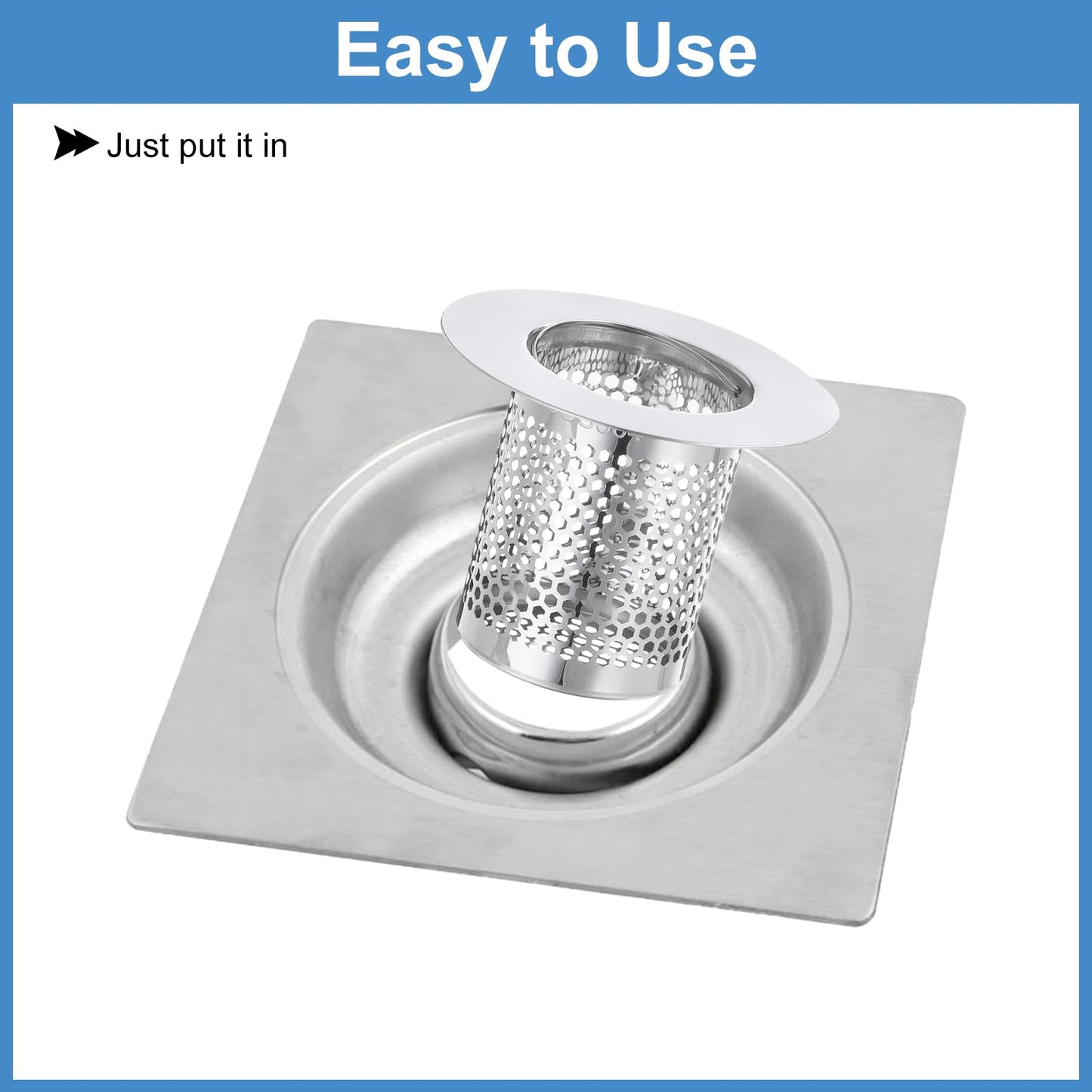 uxcell 2 Pack Shower Drain Strainer, 2" x 2.5" Stainless Steel Floor Drain Strainer Deep Sink Hair Catcher for Kitchen Bathroom Balcony Floor Drain, Fit Hole Size from 1.57" to 2.56"