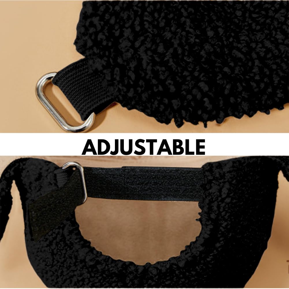 Sherpa Fleece Baseball Cap with Earflaps, Warm Fuzzy Winter Hat Adjustable for Men and Women Outdoor Travel (US, Alpha, One Size, Black)