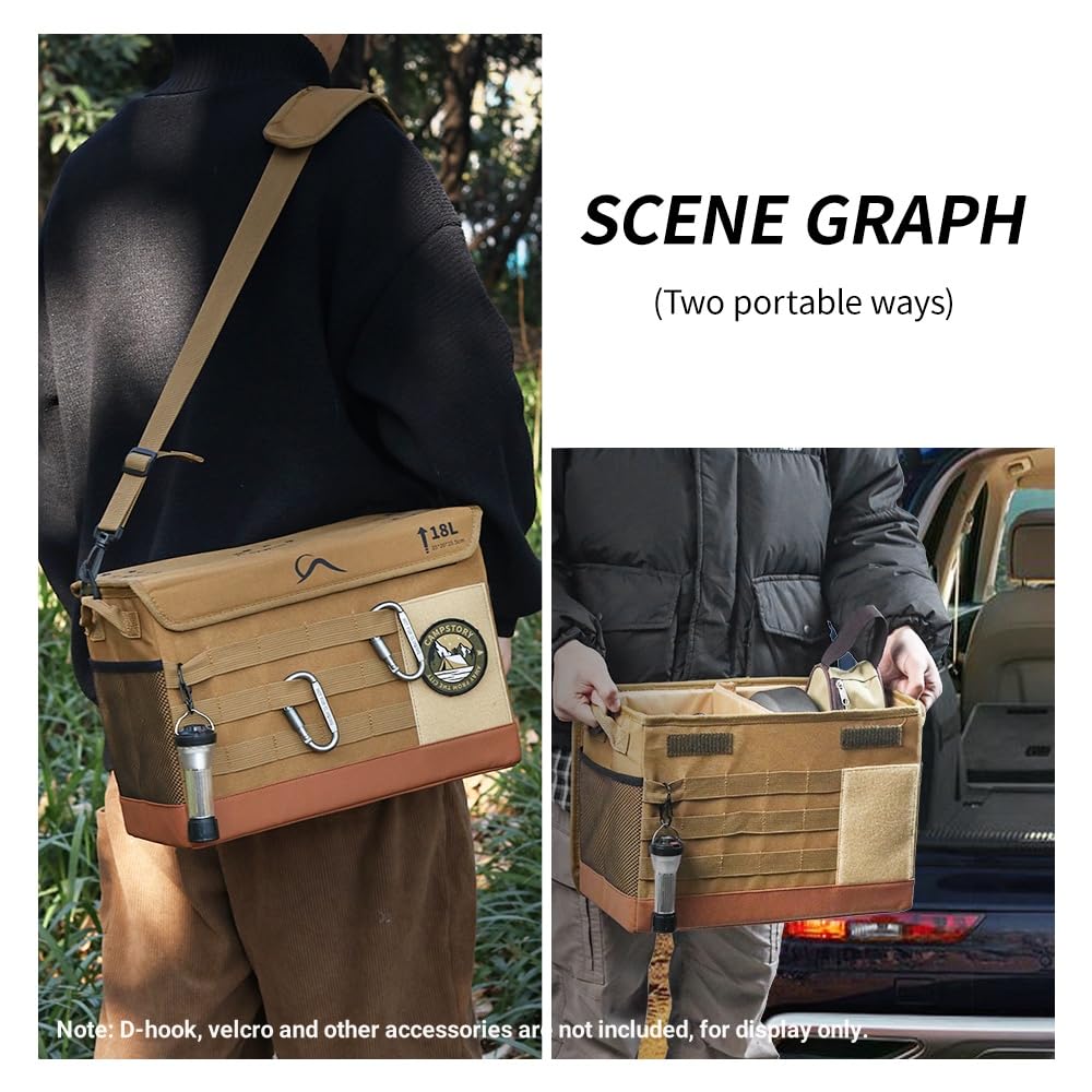 PSKER 18L Camping Storage Bag, Multifunctional Waterproof Picnic Basket, Tent Stakes Organizer,with Adjustable Shoulder Strap for Hiking Cookware, Travel, Car