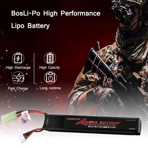 BosLi-Po Airsoft Battery 11.1V LiPo Rechargeable High Power 1300mAh 3S 25C Airsoft Batteries with Mini Tamiya Connector for Airsoft Guns