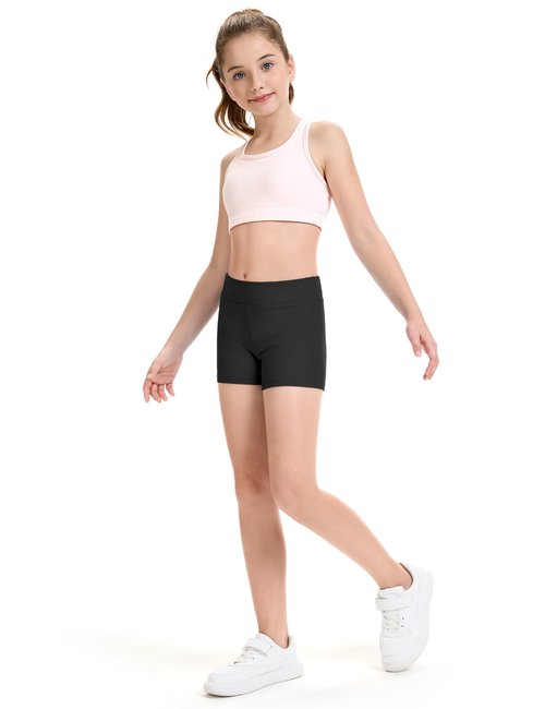 HASMES 3 Pack Girls Athletic Shorts Biker Dance Gymnastics Spandex Yoga Running Shorts for Kids 5-14 Years