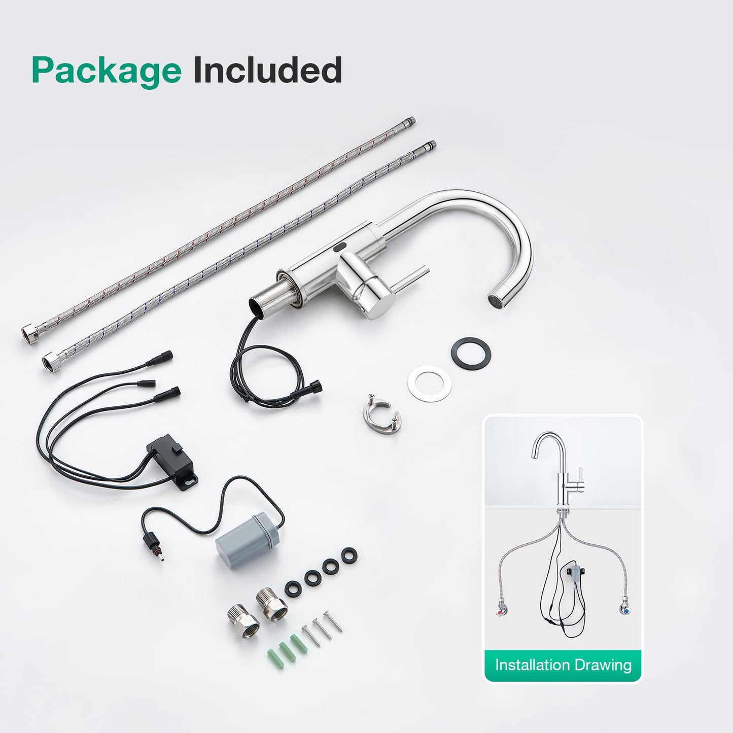 CREA Touchless Bar Sink Faucet,Brushed Bathroom Facuets 1 3 Holes, Single Handle Kitchen Faucets with Deck Plate,360°Swivel Stainless Steel Small Kitchen Faucet for Mini Pre Sink RV Vanity Faucet