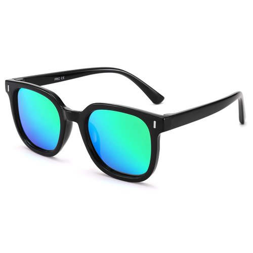 Pro Acme Polarized Kids Sunglasses Girls Boys,TPEE Rubber Flexible Square Shades Toddler Age 3-10(A01 Black/Green Mirrored)