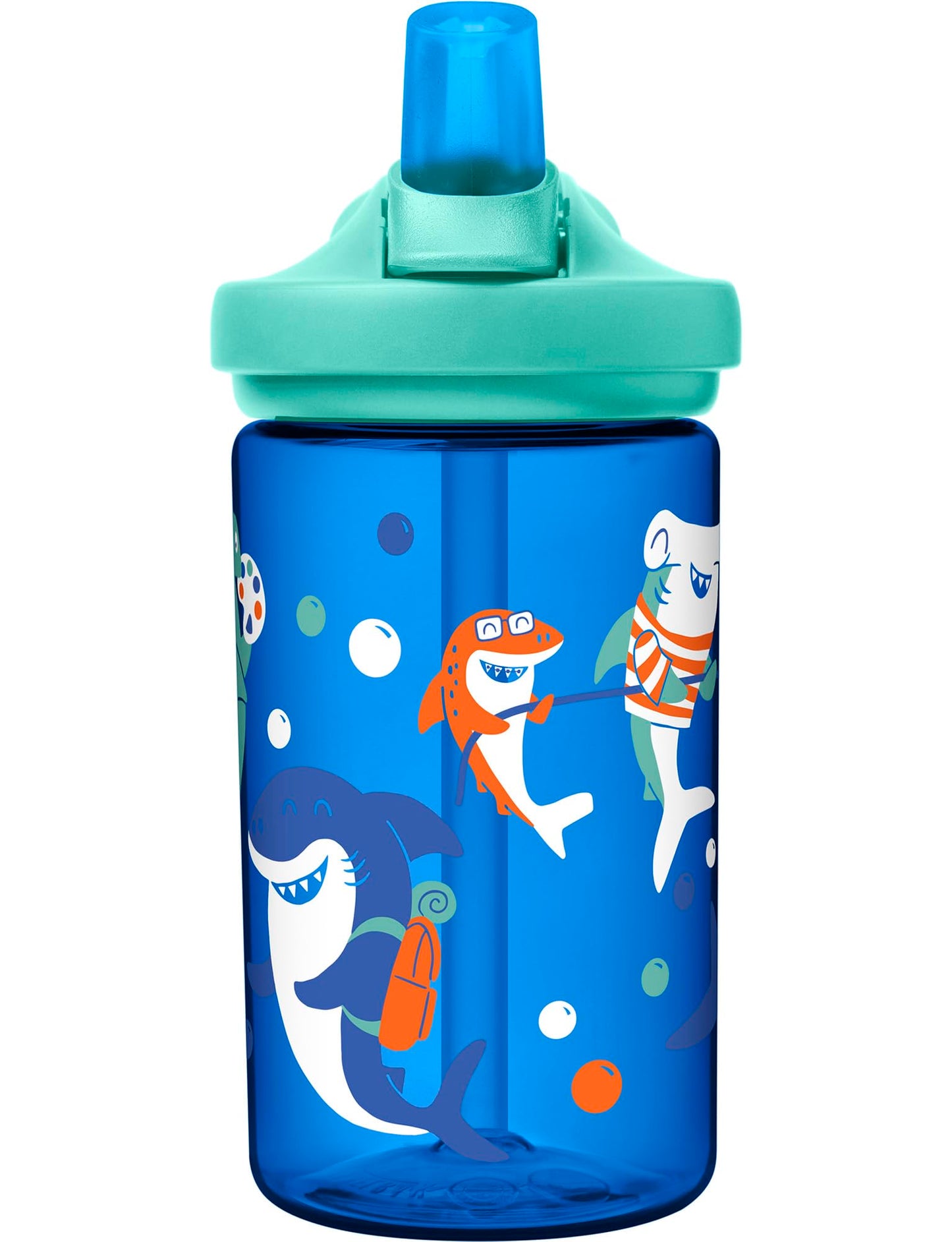 CamelBak Eddy+ Kids Bite Valve Straw Tritan Renew Water Bottle Shark Summer Camp, 14oz