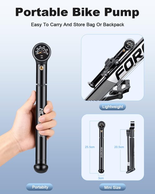 POWVINE Shock Pump for Bike,Portable Frame Pump with 300PSI,High Pressure Bike Air Fork/Shock Pump,Mini Pump Fits Presta & Schrader Valve