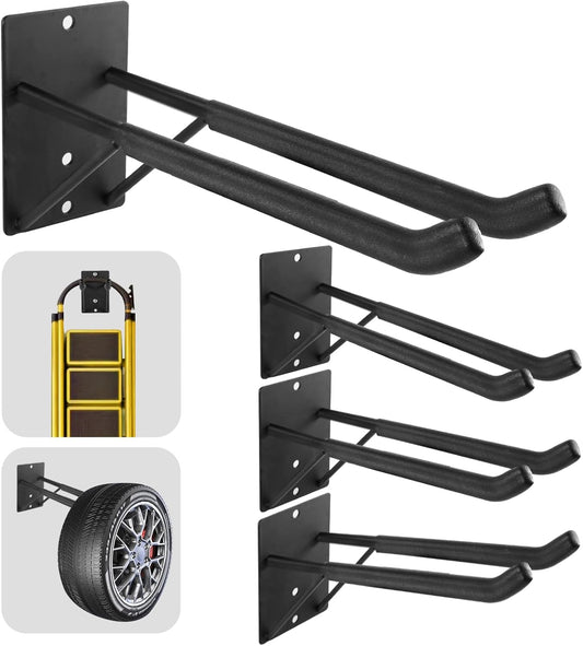 Heavy Duty Garage Hooks 4-Pack - 14" Steel Wall Mount Hangers for Tools, Tires & Ladders