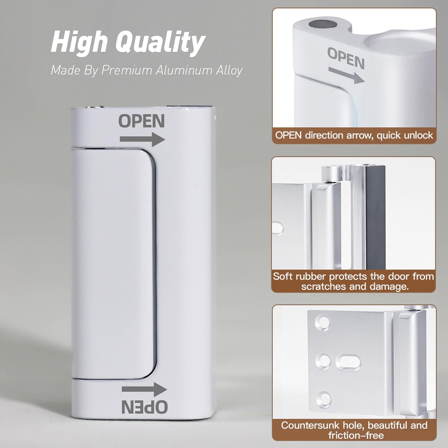 Home Security Door Reinforcement Lock, 1-Pack Upgraded White Front Door Locks for Kids Safety Withstand 800 lbs, Toddler Child Proof Door Lock, Extra Door Lock from Inside Prevent Unauthorized Entry