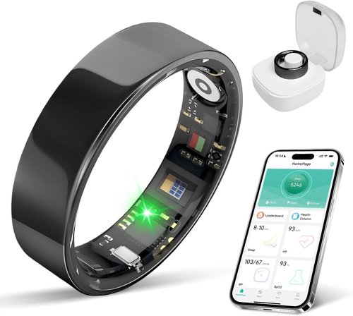 BIEMHA Smart Ring | Health Tracker with Sleep & Exercise Monitoring | IP68 Waterproof, 5-Day Battery Life, Black, Size 7
