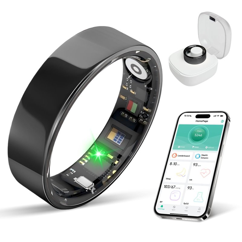 BIEMHA Smart Ring for Women & Men, Health Tracker with Sleep，Exercise Monitoring, iOS&Android Compatible, IP68 Waterproof, No Subscription, 5-Day Battery (Black, 9)
