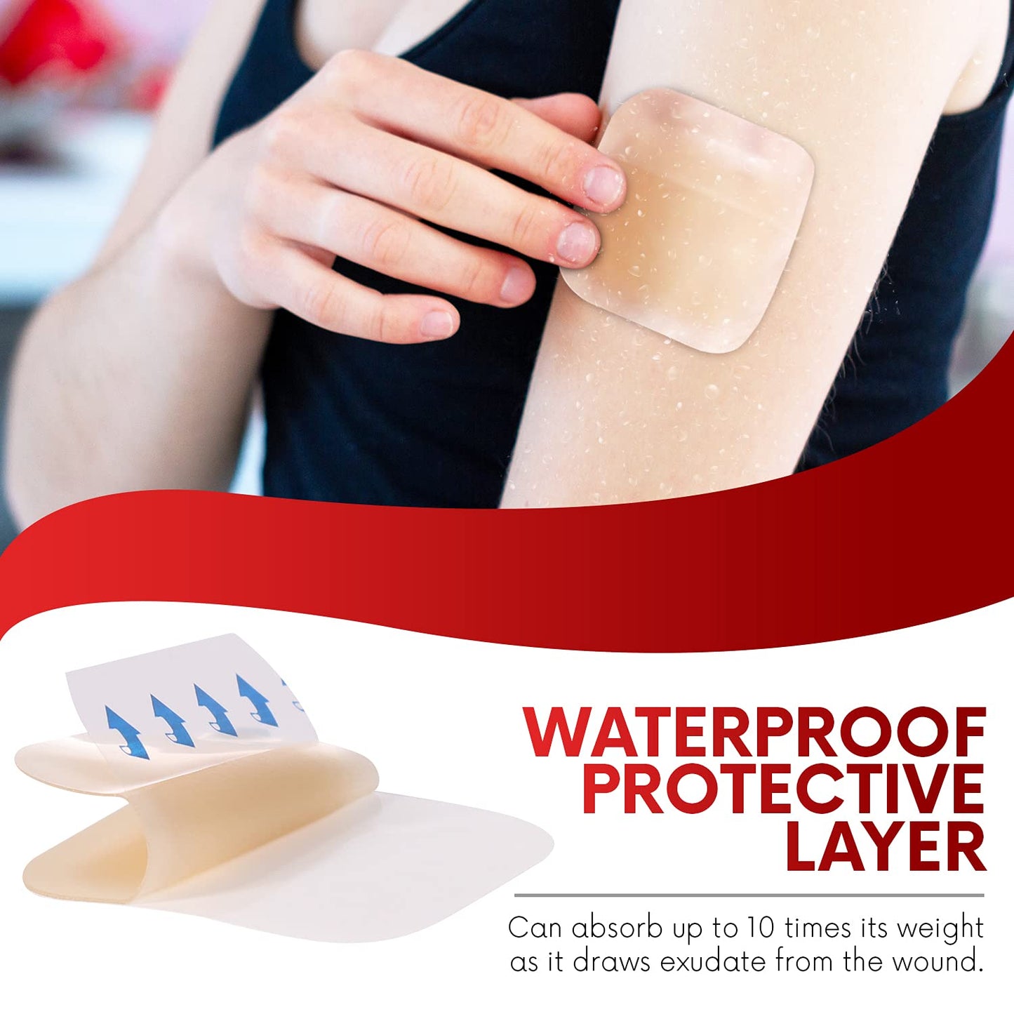 Healqu Hydrocolloid Wound Dressing - 4x4" Bordered - Box of 10 Large Bandages - Sterilized Bordered Hydrocolloid Patches for Bed Sores, Abrasions, and More - Waterproof and Absorbent with Protective