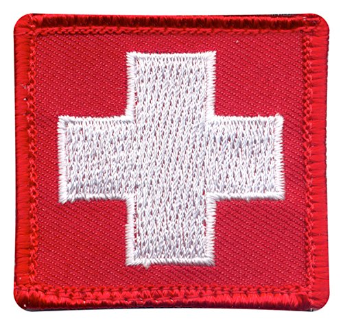 White Cross Morale Patch with Hook Backing - Red