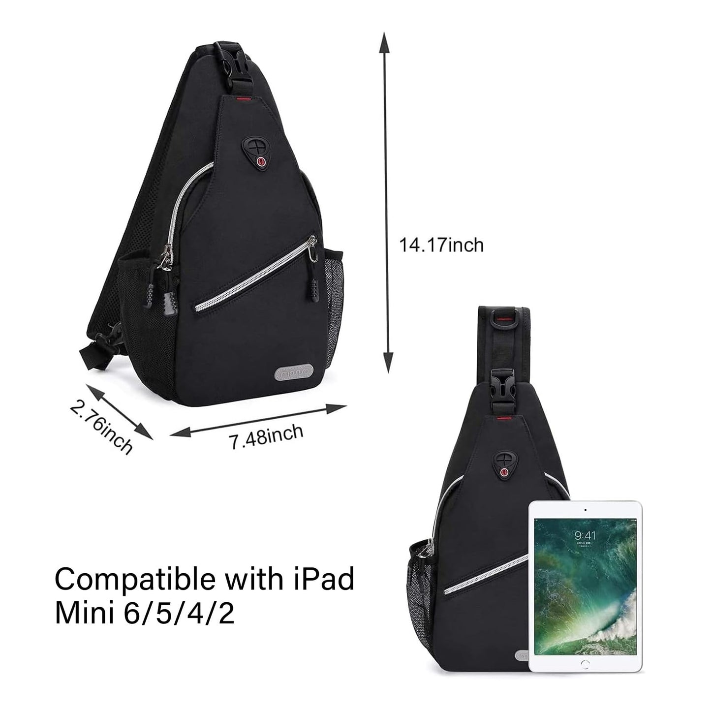 MOSISO Mini Sling Backpack,Small Hiking Daypack Travel Outdoor Casual Sports Bag, Black