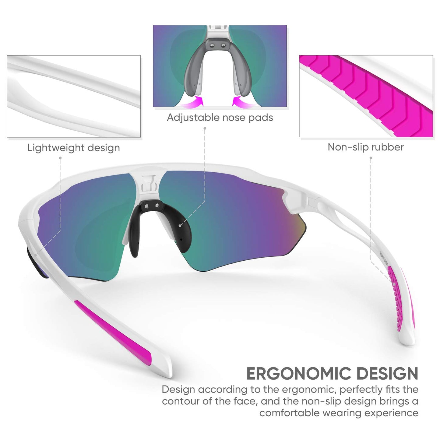 Sports Sunglasses Bike Cycling Sunglasses for Men Women with 5 Interchangeable Lens,Polarized Sunglasses with Anti-Uv400 for Driving Fishing Golf