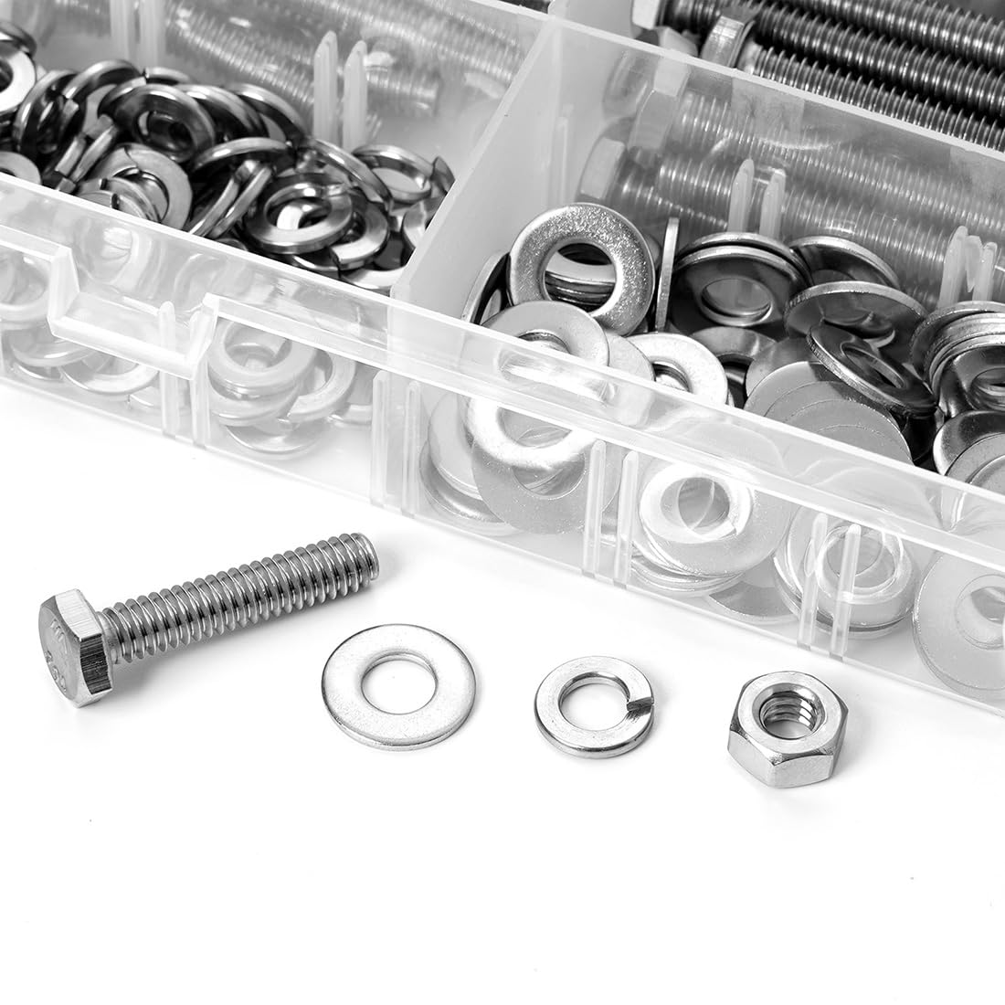 280PCs 1/4-20 Hex Bolts Screws Hex Nuts Flat Washers Lock Washer Kit, Stainless Steel 304, Fully Threaded Hex Bolt 1/4-20 x 1/2" 3/4" 1" 1-1/4" 1-1/2" 1-3/4" 2" Length