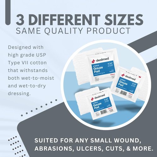Dealmed Sterile Gauze Pads - 2" x 2" Disposable Medical Wound Care (100 Count, Case of 24)