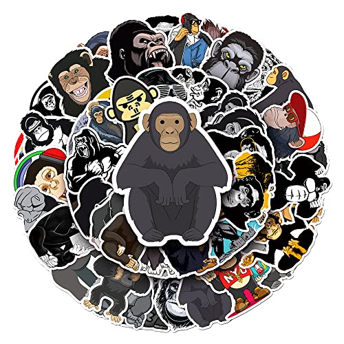 50 Waterproof Gorilla Vinyl Stickers - Fun Cartoon Designs