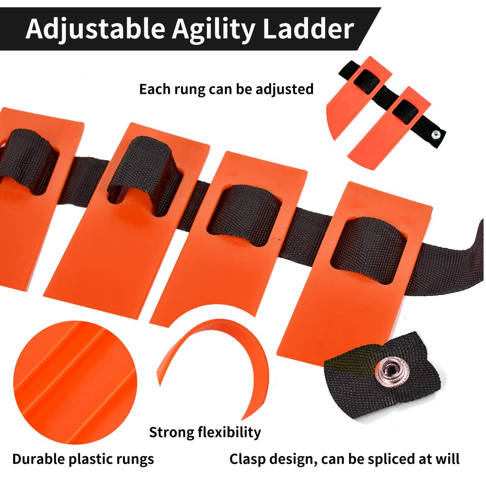TNZMART Agility Ladder and Sport Hurdles Training Set with 10 Plastic Sport Cones Adjustable Ladder for Training (Orange，6 Hurdles)
