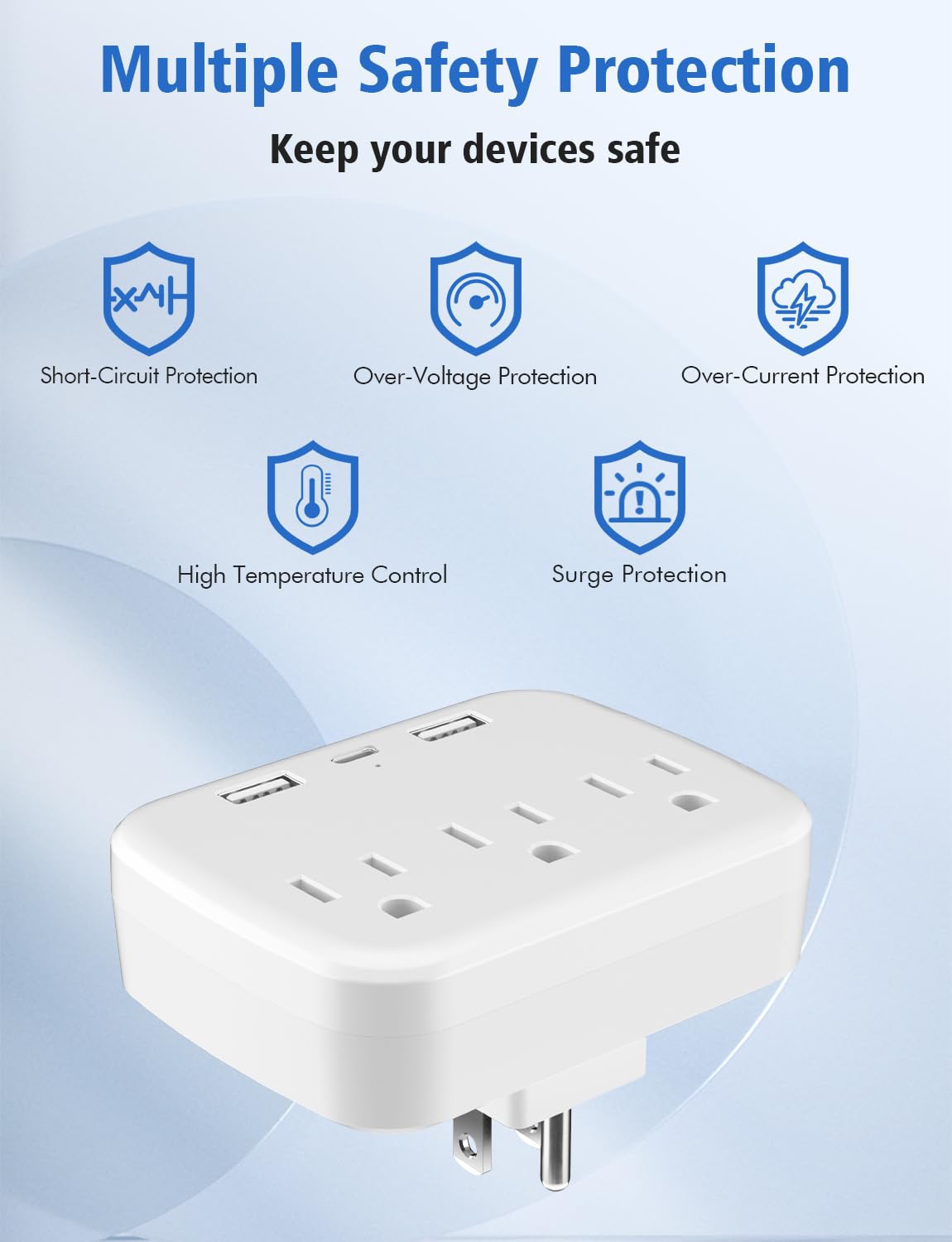 Citelect 3 Outlet Extender Multi Plug Wall Outlets, Surge Protector, Wall Plug Splitter with 3 AC Outlets & 3 USB Ports (2 USB-A + 1 USB-C), Plug Adapter for Home/Office/Hotel/Travel, White(1 Pack)