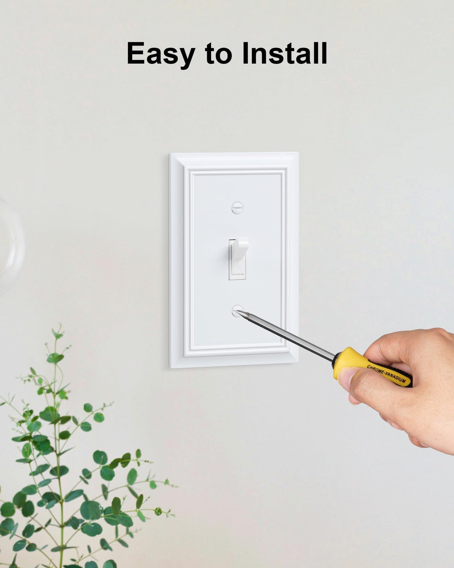 2-Pack Single Toggle Light Switch Cover Plate, Durable Natural Bamboo Fiber Decorative Switch Plate Covers, Pure White 1 Gang Wall Plate, Corrosion Resistant