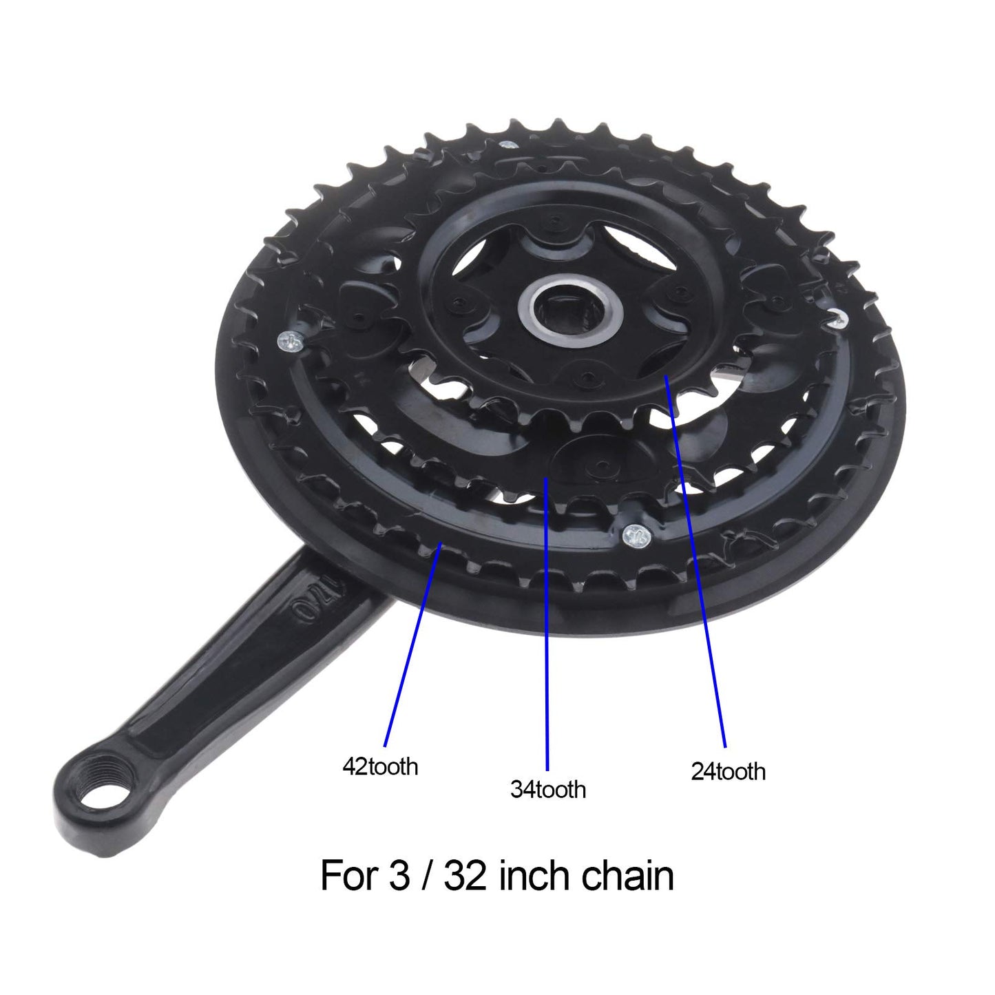 Micro Traders Mountain Bike Triple Crankset Kit 170mm Crank Arm Black 42/34/24T Chainrings with Bottom Bracket Fit for 5/6/7/8 Speed Most MTB