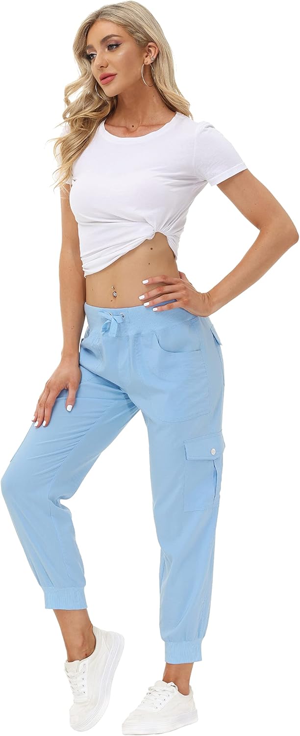 MoFiz Women's Lightweight Hiking Cargo Pants - Quick Dry Outdoor Joggers with Elastic Waist & Pockets