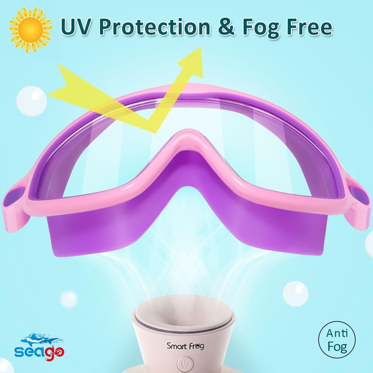 Seago Swim Goggles - Anti-Fog & UV Protection | Wide View Design for Kids Ages 3-14