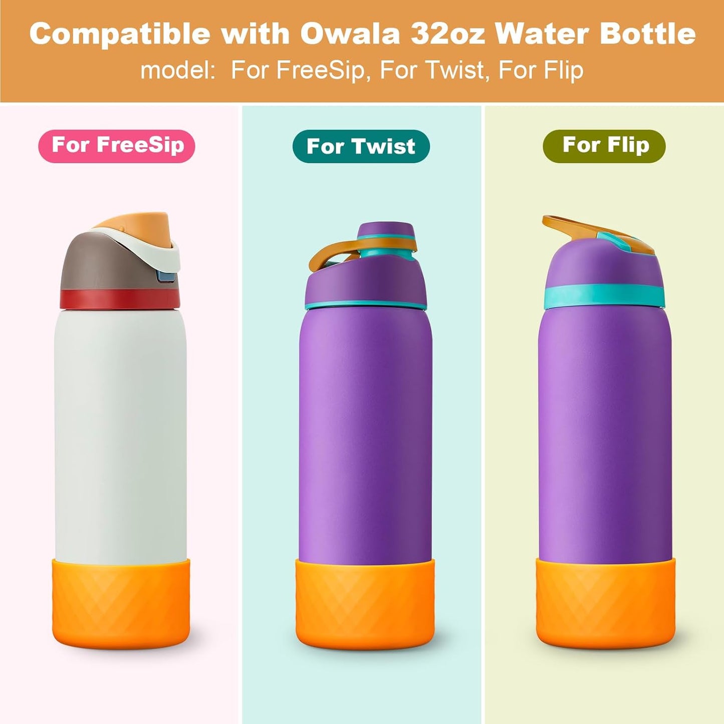 Silicone Boot for Owala Water Bottle 24 oz 32 oz 40 oz, Anti-Slip Protective Sleeve for FreeSip/Twist/Flip Stainless Steel Water Bottles Accessories