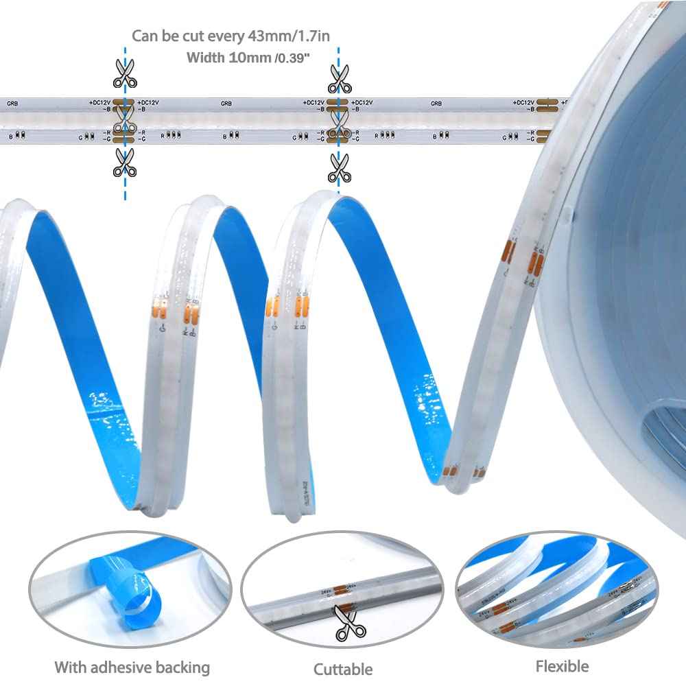 Lam(MS)pen 12V COB LED Strip Light,16.4ft RGB Flexible Dimmable LED Light Strip,576 LEDs/M LED Light Fixtures for Bedroom Kitchen Cabinets Home Indoor(Only Strip)