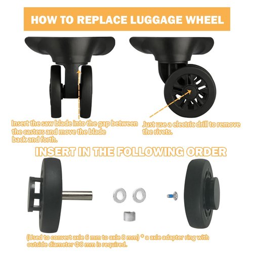 Luggage Suitcase Replacement Wheels 1.93inch(49mm) Diameter 8 Pcs 0.43inch(11mm) Thickness Wear-Resistant Mute Suitcase Rubber Swivel Caster Repair Kits for Trolley Bag Travel Box