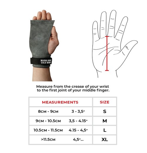 WARM BODY COLD MIND Leather Hand Grips - NO Holes for Weightlifting, Powerlifting, Gymnastics, Cross Training, Pull-Ups, Weight Lifting, Wrist and Palm Protection (Graphite, XL)