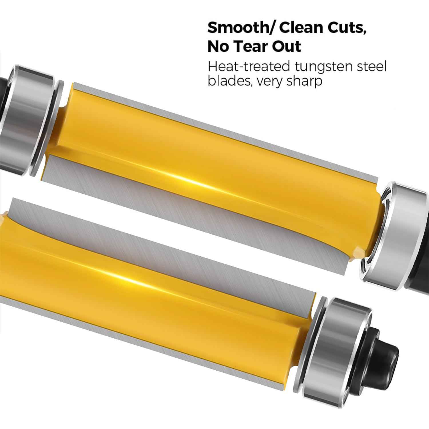 4Pcs Top and Bottom Bearing Flush Trim Router Bits Set 1/4 Inch Shank, Carbide Pattern Flush Trim Cut Router bit, 1/2 Inch Cutting Diameter, 3/4", 1", 1-1/4", 1-1/2" Inch Cutting Length (Size A)