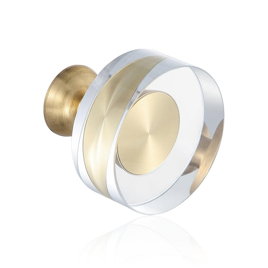 Guank 6-Pack 1-1/4-Inch White Cabinet Glass Crystal Brass knobs Brass Drawer Round Knobs Dresser Pulls, Gold Hardware Kitchen Closet knobs for Bifold Doors