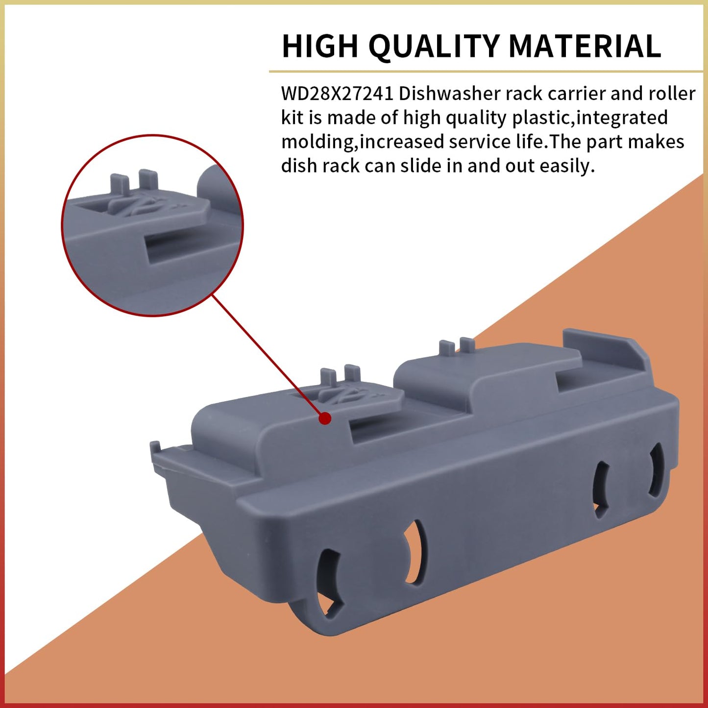 2 Pack WD28X27241 Dishwasher Lower Rack Wheels and Carrier Kit Replacement Part Compatible with GE Dishwasher Baskets Roller Assembly L and R Side,Replaces for WD12X10439 WD12X10438 WD12X10446