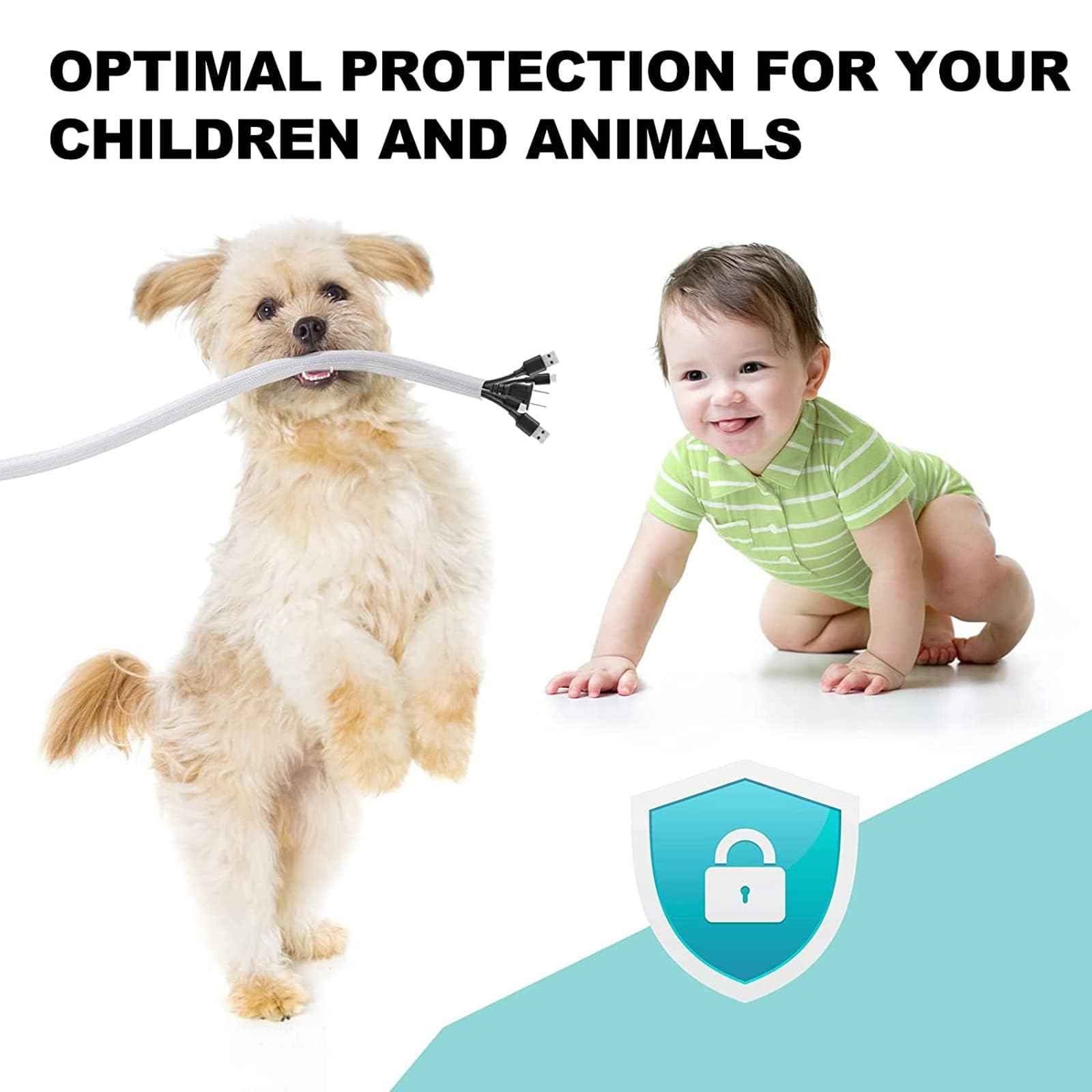 AGPTEK Cable Sleeve Cover, 2Pack 5ft - 1.8 inch Desk Cord Organizer Cable Hider, Home Office Wire Management Computer TV Wire Loom Tubing, Pet Proof Cord Protector, from Cat Dog Chewing, White