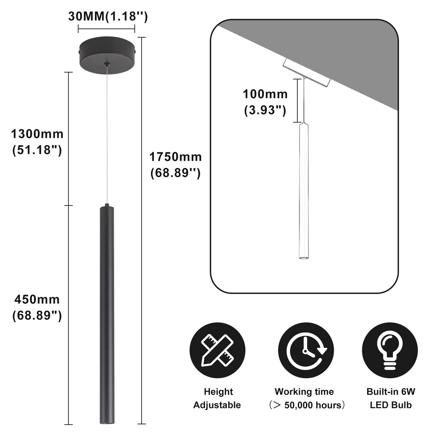 SUNMOO 3 Light Mini Pendant Lighting Modern Pendant Light, LED Modern Pendant Light Fixtures Mini Ceiling Hanging Lights for Kitchen Island Dining Room Bar Living Room 6000K 3-Pack Black