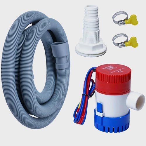 12V 1100 GPH Boat Bilge Water Pump - Complete Plumbing Kit with Hose & Clamps