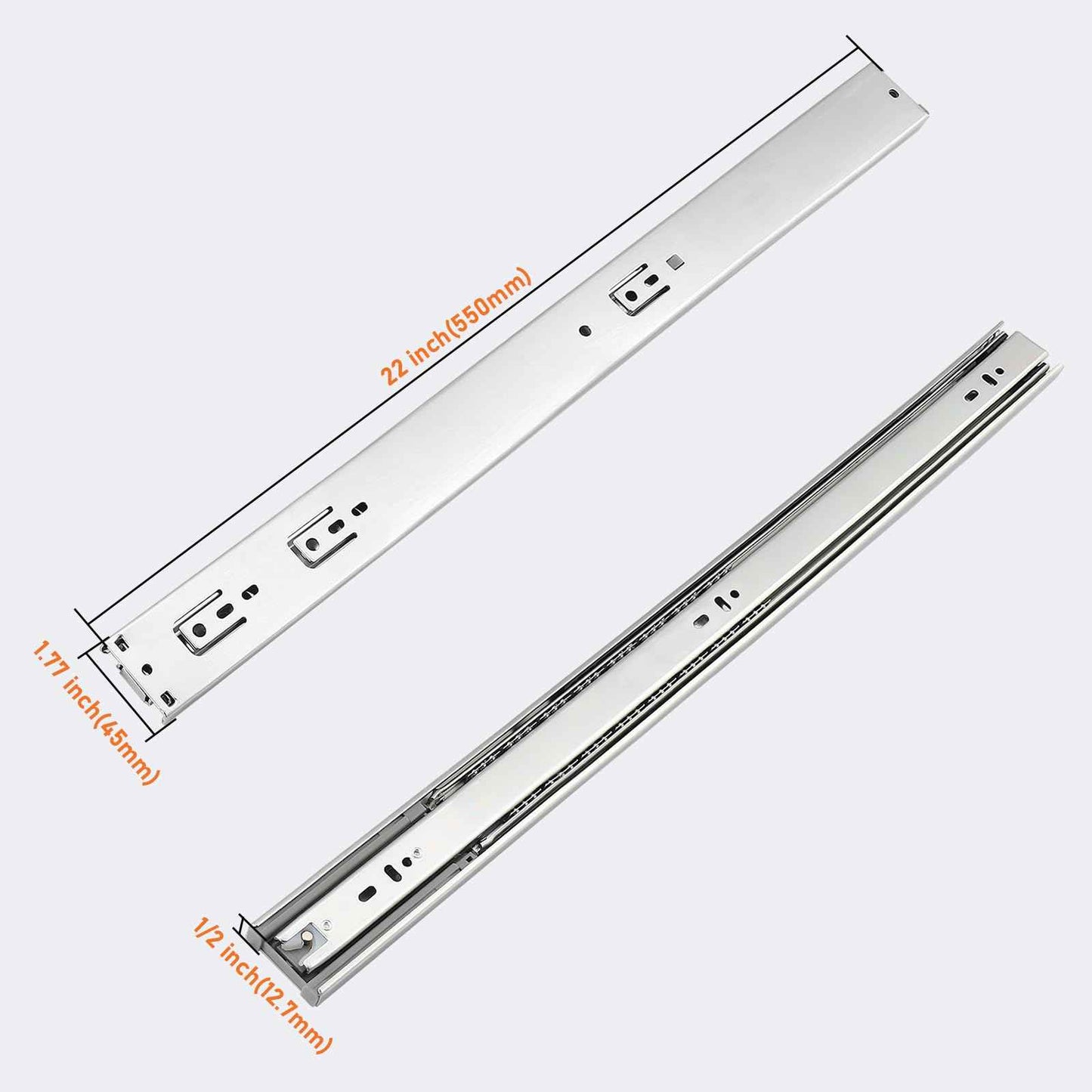 Probrico 1 Pair 22 Inch Rear/Side Mount Drawer Slides with Rear Mounting Brackets, Heavy Duty Ball Bearing Soft Close Drawer Glides, 3 Folds Full Extension Dresser Drawer Runners