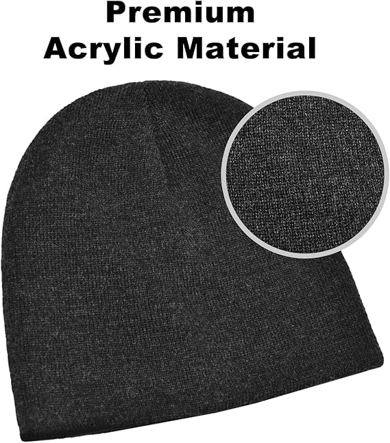 Reversible Beanie Knit Winter Hat for Men & Women - Black/Grey