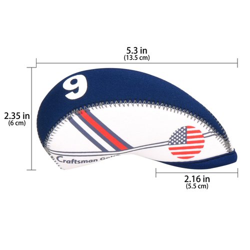 Craftsman Golf White & Blue US Flag Neoprene Golf Club Head Cover Wedge Iron Protective Headcover for Callaway, Ping, Taylormade, Cobra, Etc.