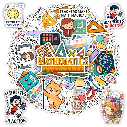 100 PCS Math Stickers Pack, Vinyl Waterproof Decals of Numbers Equations Geometry Algebra Graphs and Pi Symbols, Fun Gift for Kids Teens Adults Students Teachers Water Bottle Scrapbook