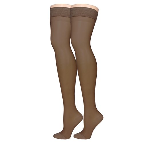 Truform Sheer Compression Stockings, 15-20 mmHg, Women's Thigh High Length, 20 Denier, Espresso, X-Large