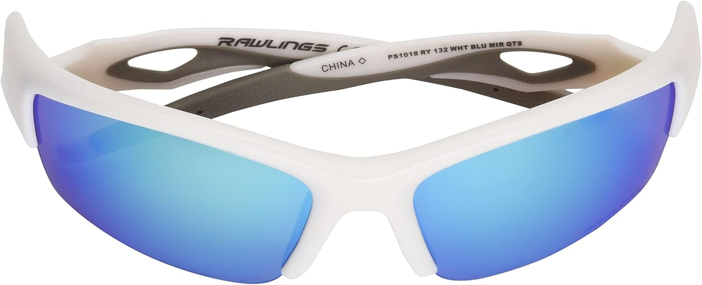 Rawlings Youth Baseball Sunglasses - Shiny White Swing and a Hit Blade, 64mm Size