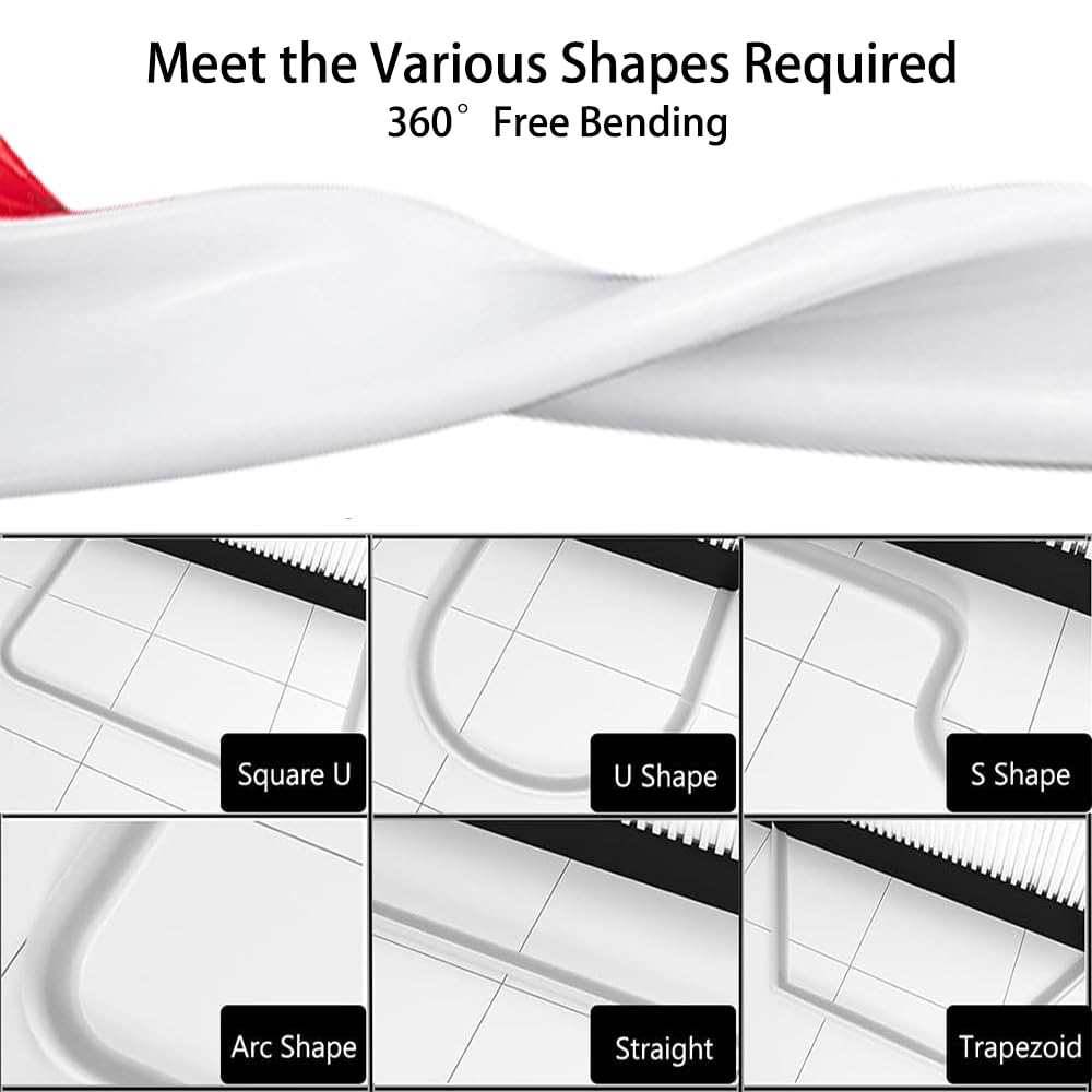 Shower Threshold Water Dam,Self Adhesive Silicone Waterproof Barrier Bathroom and Kitchen Shower Water Stopper Guard for Dry And Wet Separation Caulk Seal Strip Edge Trim(39Inch, White)