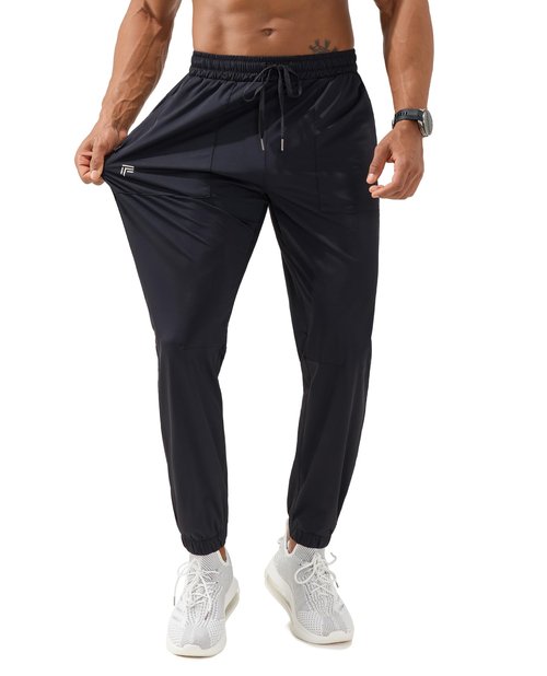 FOGFIRE Mens Athletic Joggers with Zipper Pockets Lightweight Running Workout Pants Quick Dry Tapered Sweatpants for Men Gym-Black L