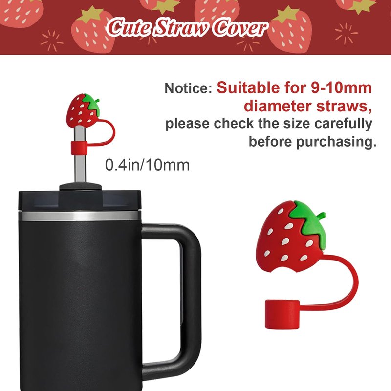 VirgoCCY 7PCS Strawberry Stanley Cup Accessories, Water Bottle Handle Strap for Stanley 30/40 oz, Including Straw Toppers, Silicone Cup Boot, Keychain Charms, Cup Decoration for Women Girls, Red