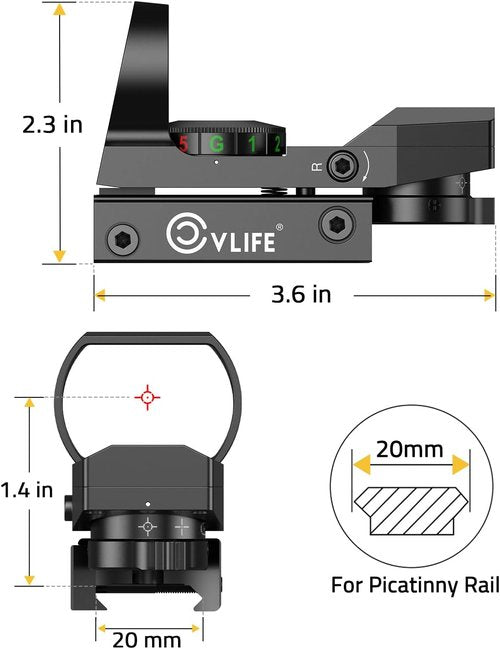 CVLIFE Red Green Dot Gun Sight - 1X22X33 Reflex Scope with 20mm Rail for Precision Shooting