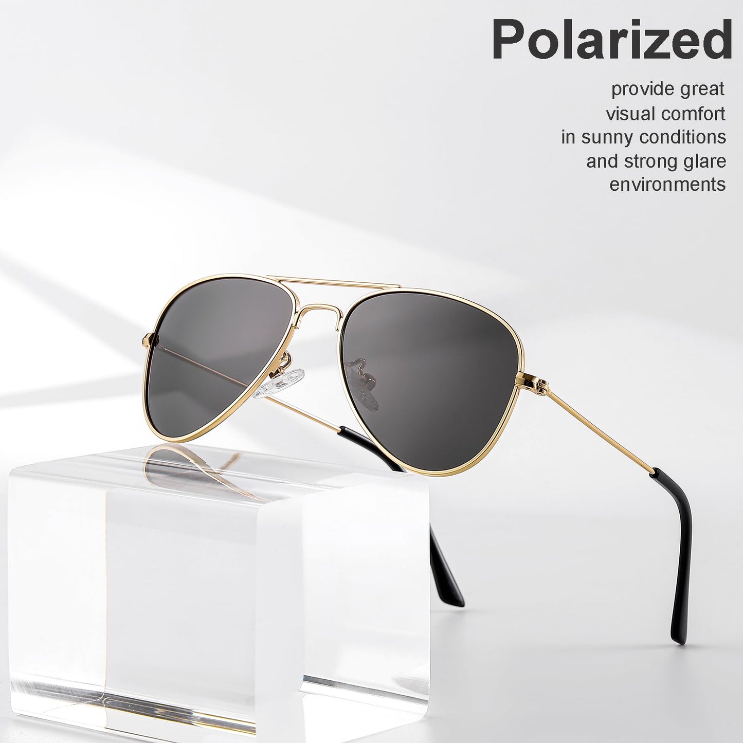 Gleyemor Kids Polarized Aviator Sunglasses for Juniors Teenagers Age 8-18 (Gold/Pink Mirror+Gold/Grey)