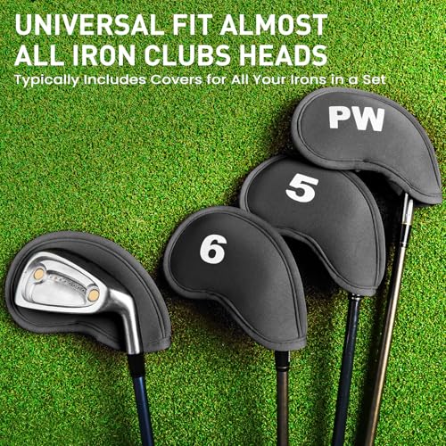 Amy Sport Golf Club Covers Set Black Neoprene 12 Pack - Full Iron Protection