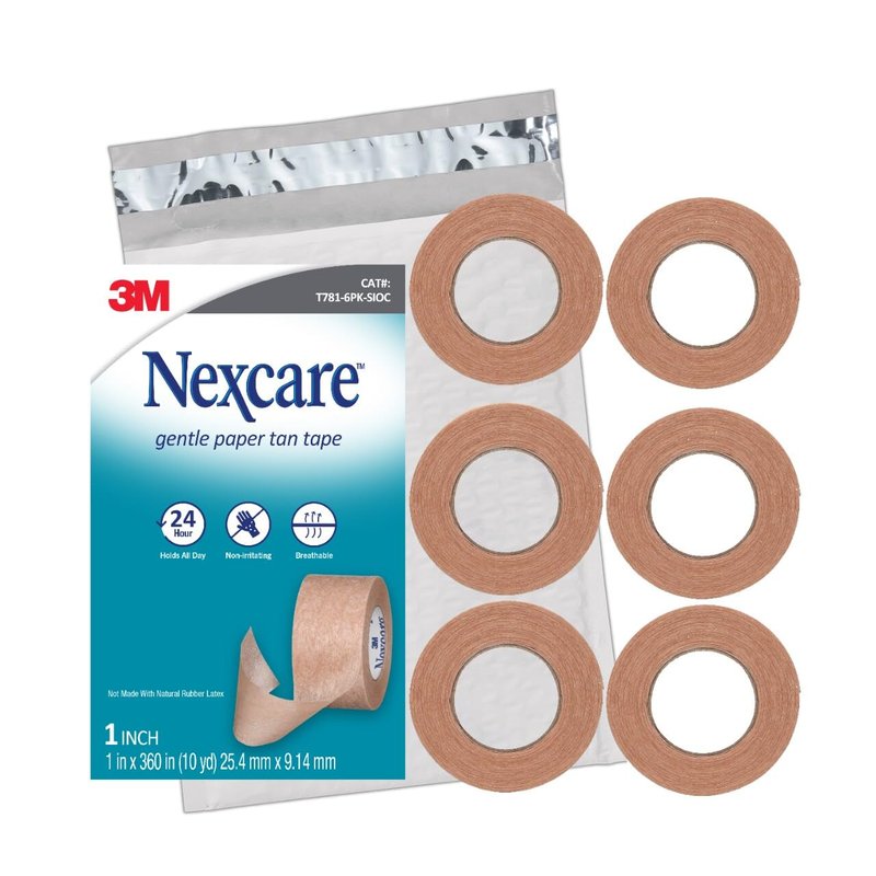 Nexcare Gentle Paper Tan Skin Tape, 1 in x 10 yd, Non-Irritating, Discreet Look, Great for Frequent Gauze Changes, Gentle on Sensitive Skin, Dermatologist-Tested, Hypoallergenic Tape, 6 Rolls